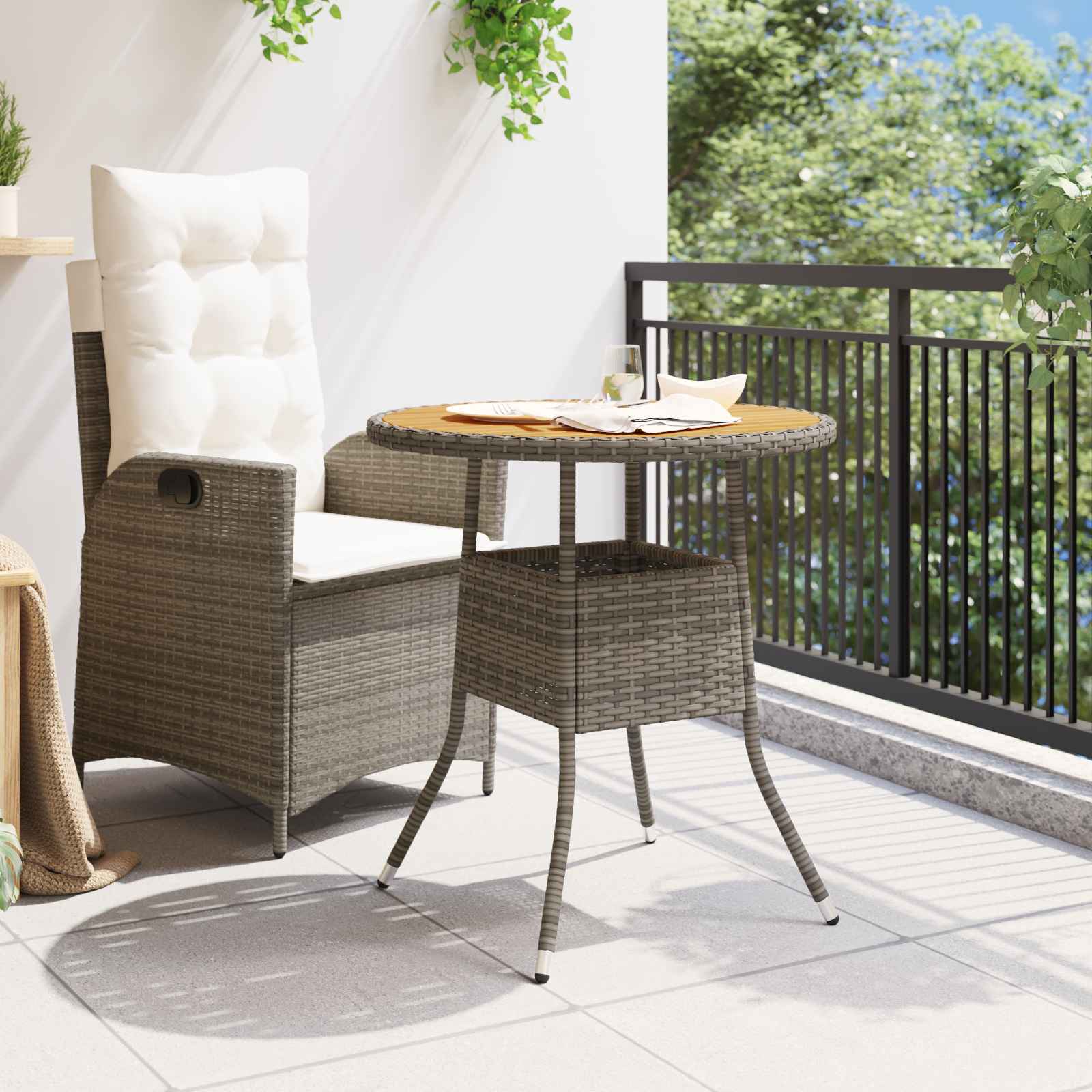 Garten-Esstisch Schwarz Ø 70 cm Poly Rattan Massivholz Akazie