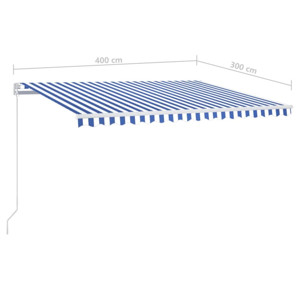Markise Manuell Einziehbar mit LED 300x250 cm Blau und Weiß