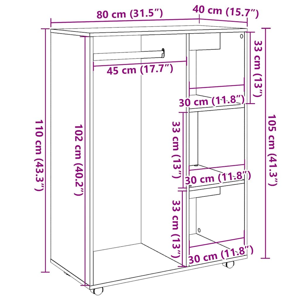 Kleiderschrank Weiß 80x40x110 cm Holzwerkstoff