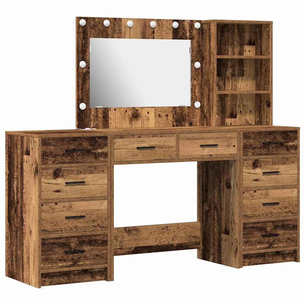 Schminktisch mit Spiegelbeleuchtung 3 pcs Weiß Holzwerkstoff