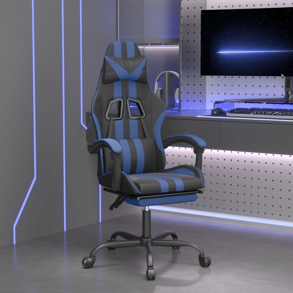 Gaming-Stuhl Drehbar Schwarz und Blau Kunstleder