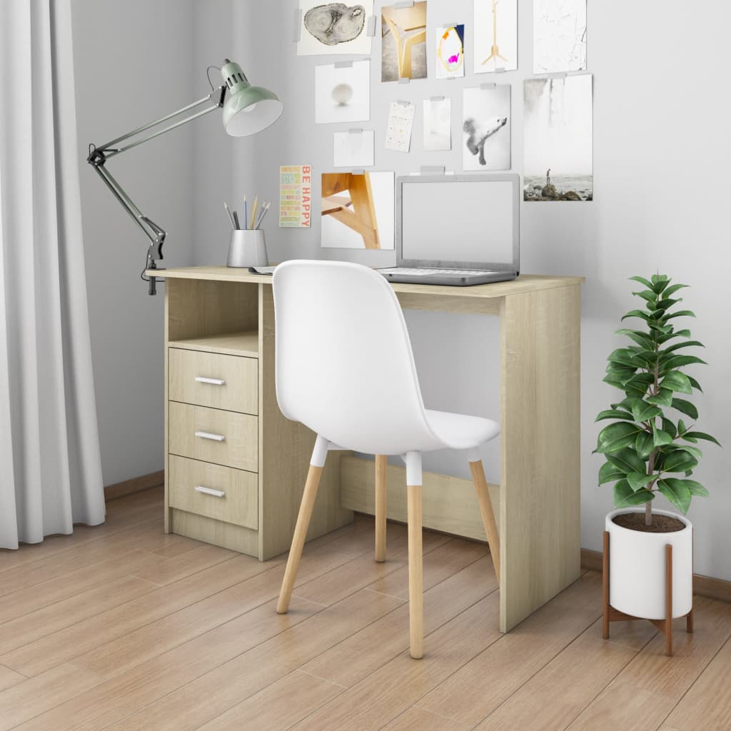 Schreibtisch mit Schubladen Weiß 110x50x76 cm Holzwerkstoff