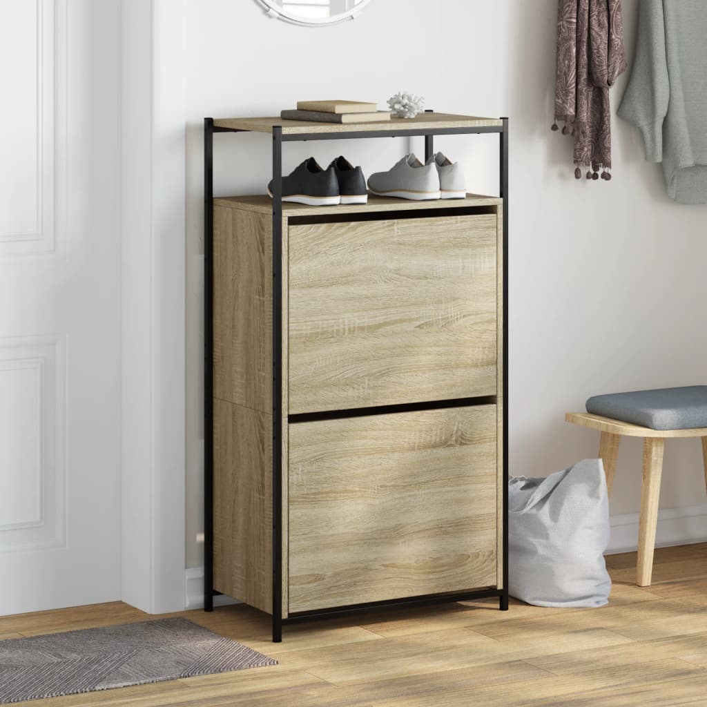Schuhschrank mit 4 Klappen Sonoma-Eiche 100x34x112 cm