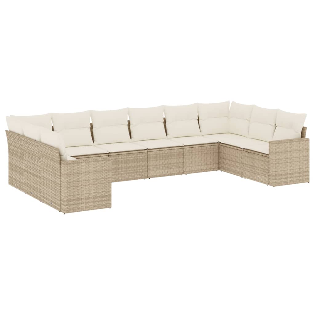 10-tlg. Garten-Sofagarnitur mit Kissen Schwarz Poly Rattan