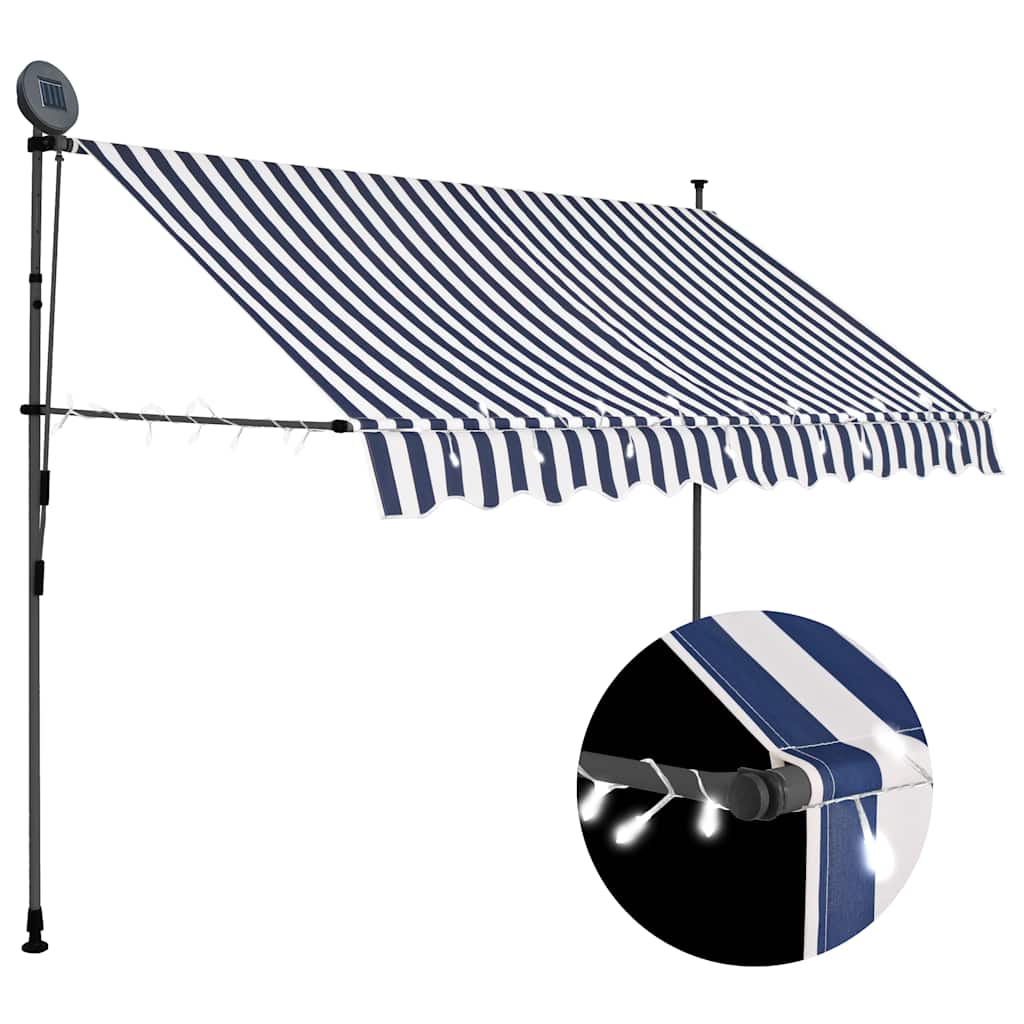 Einziehbare Markise Handbetrieben mit LED 100 cm Blau und Weiß