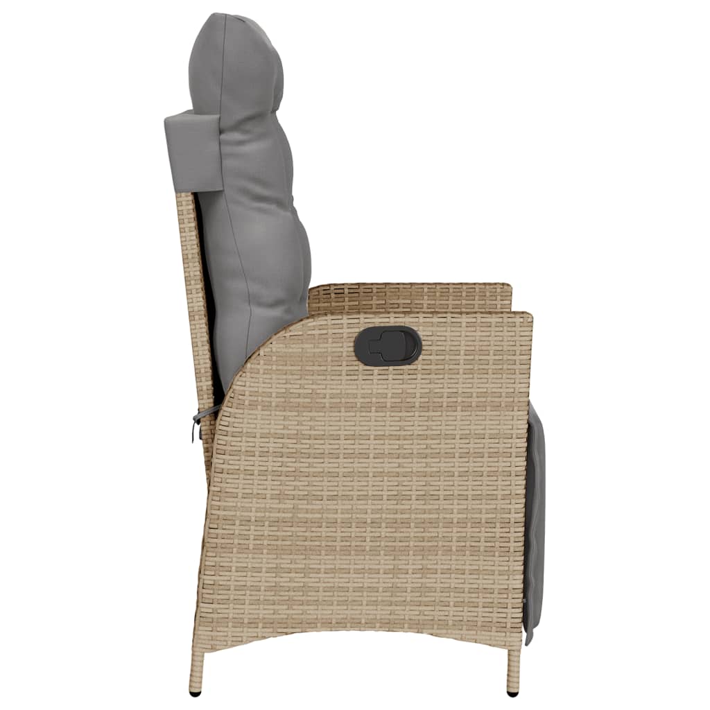 Gartensessel Verstellbar mit Kissen Schwarz Poly Rattan