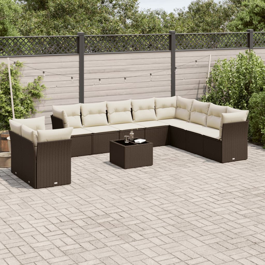 10-tlg. Garten-Sofagarnitur mit Kissen Schwarz Poly Rattan