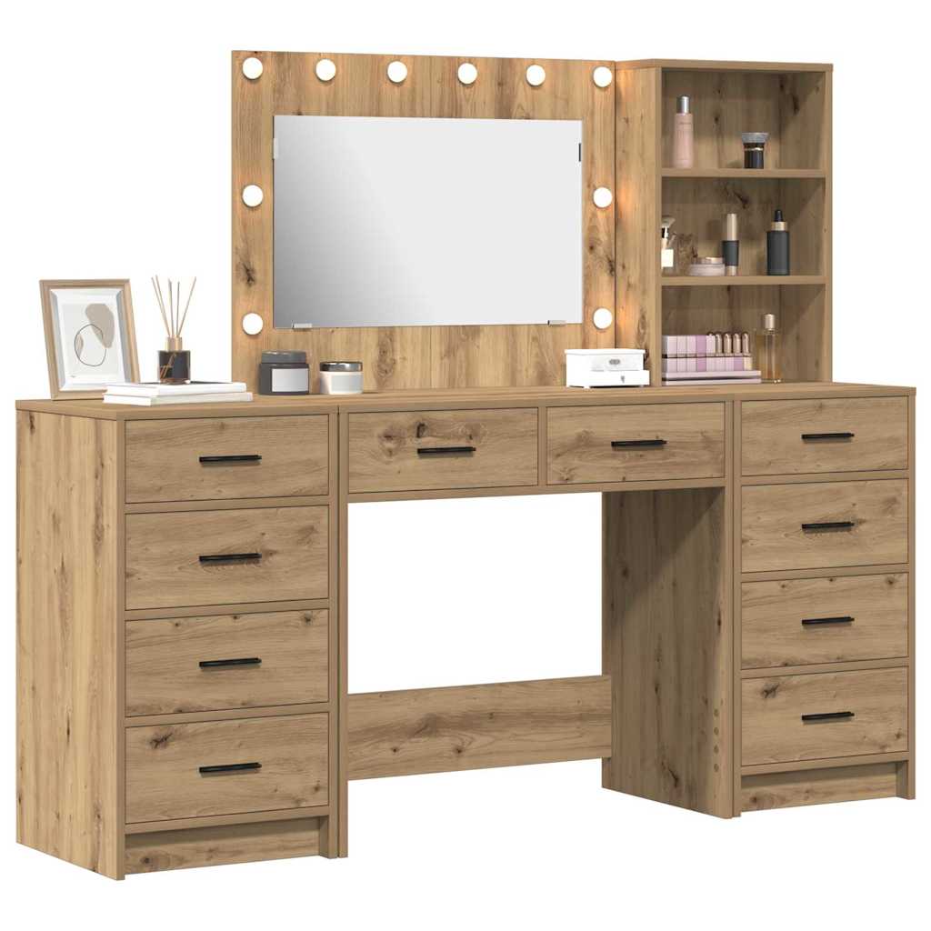Schminktisch mit Spiegelbeleuchtung 3 pcs Weiß Holzwerkstoff