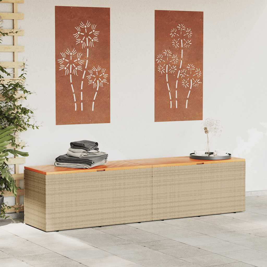 Gartentruhe Schwarz 110x50x54 cm Poly Rattan Akazienholz