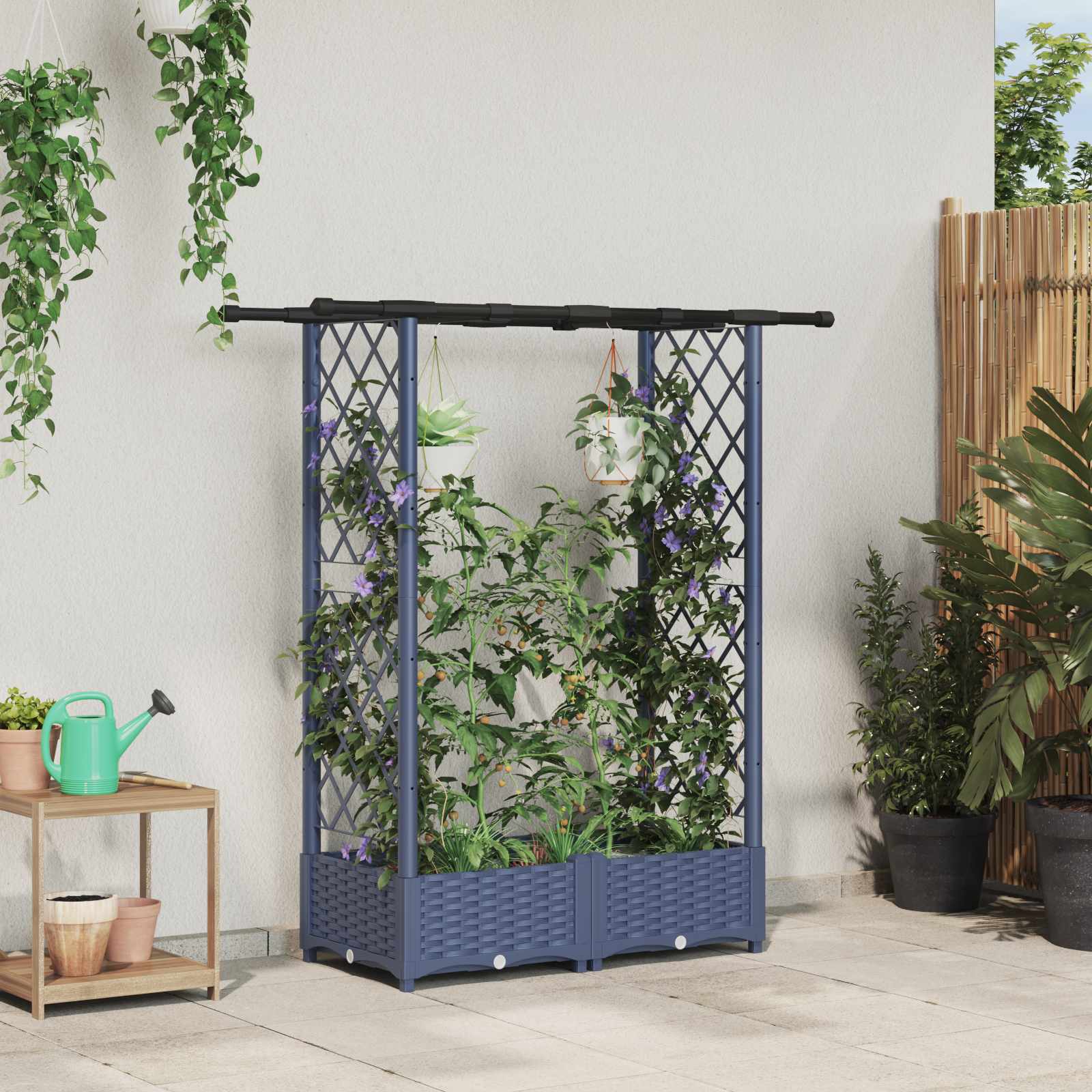 Hochbeet mit Rankgitter und Dach Braun 124 x 40 x 123 cm PP