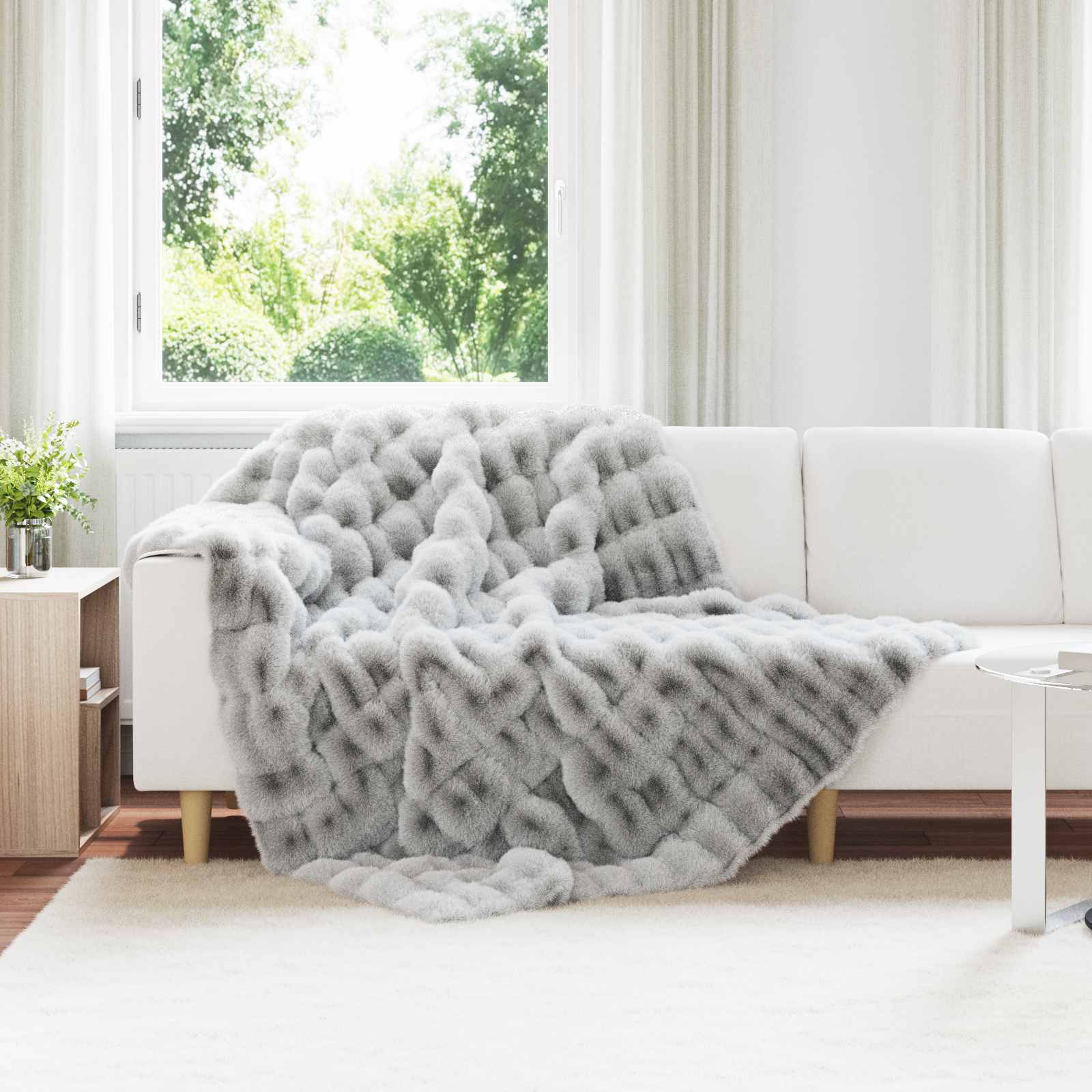 Rutschfeste Decke aus Kunstkaninchenfell Olite Beige Polyester
