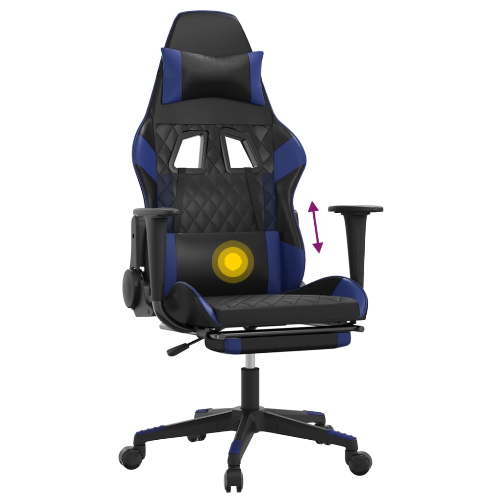Gaming-Stuhl mit Massagefunktion Schwarz und Blau Kunstleder