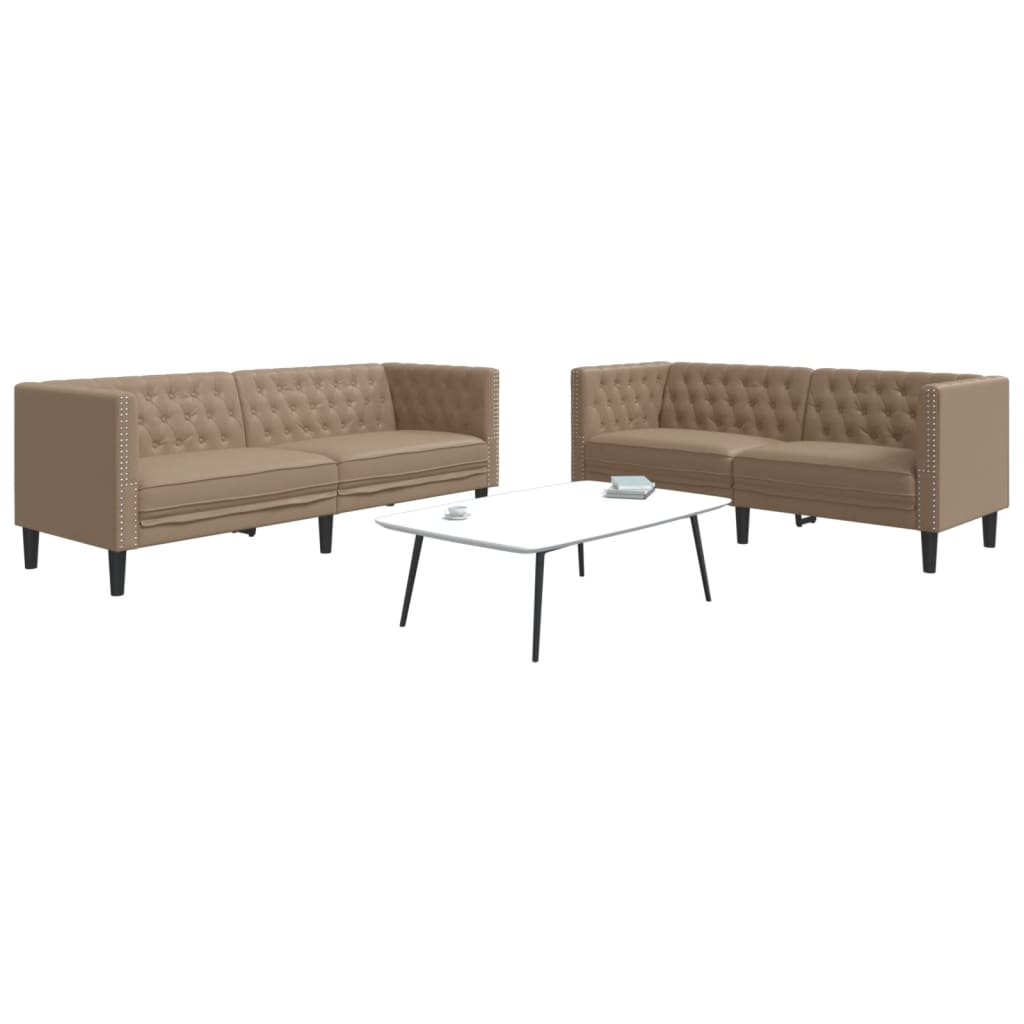 3-tlg. Chesterfield-Sofa-Set Schwarz Kunstleder
