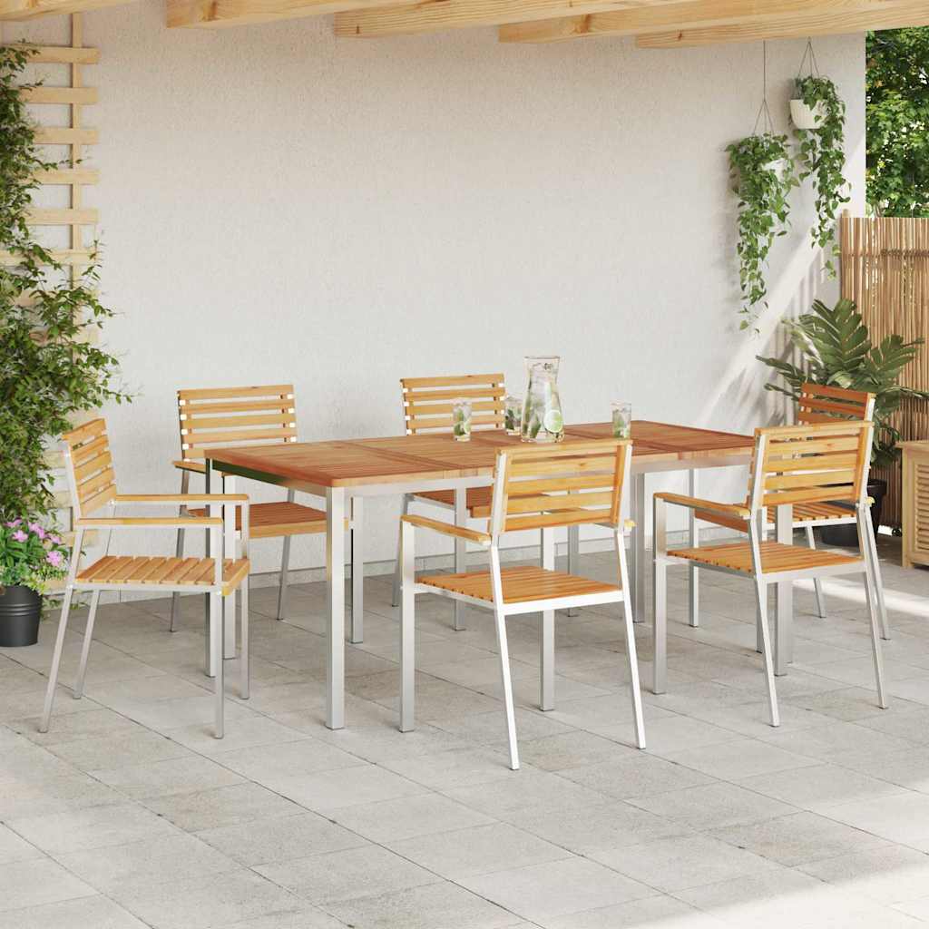 Gartenstuhl 6 pcs Massives Akazienholz und Edelstahl