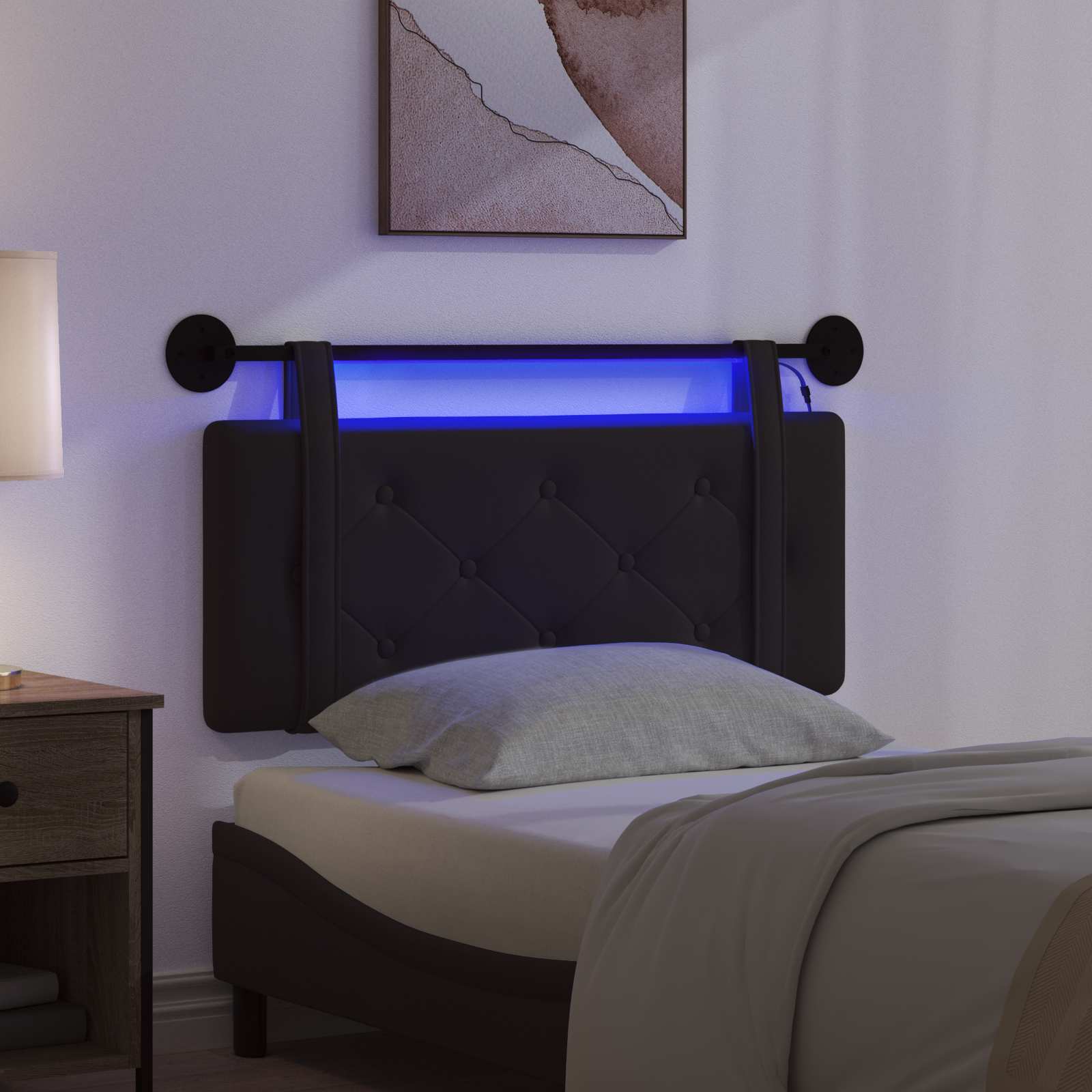 Hängendes Kopfteil Mit LED Licht Creme Kunstleder