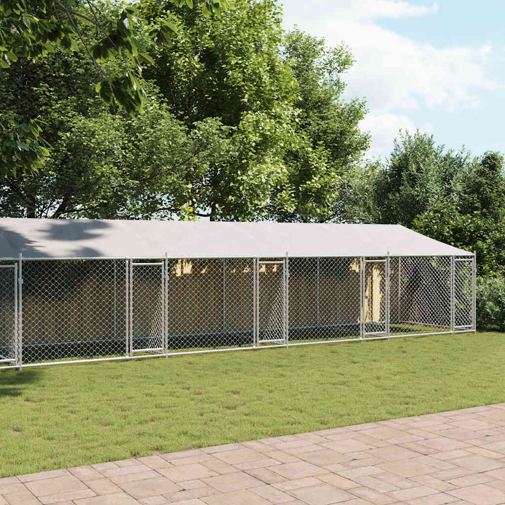 Hundezwinger mit Dach und Tür Grau 2x2x2 m Verzinkter Stahl
