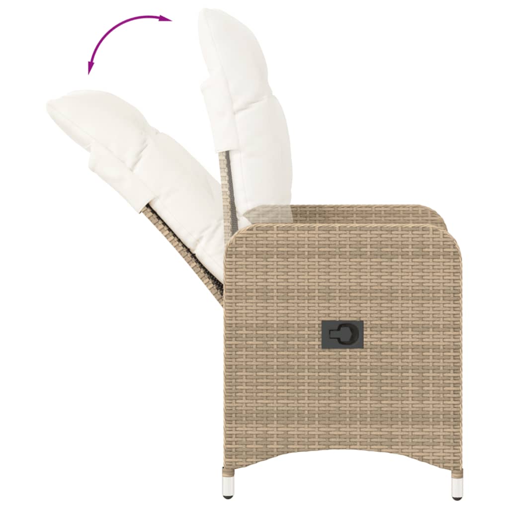 Gartensessel Verstellbar mit Kissen Schwarz Poly Rattan