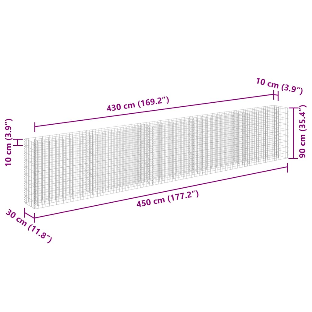 Gabionen-Hochbeet Verzinkter Stahl 90x30x10 cm