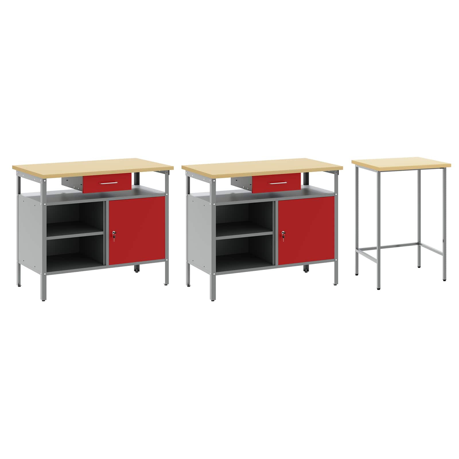 Werkbank-Set mit Schubladen 2 pcs Rot und Grau 200 x 55 x 85 cm
