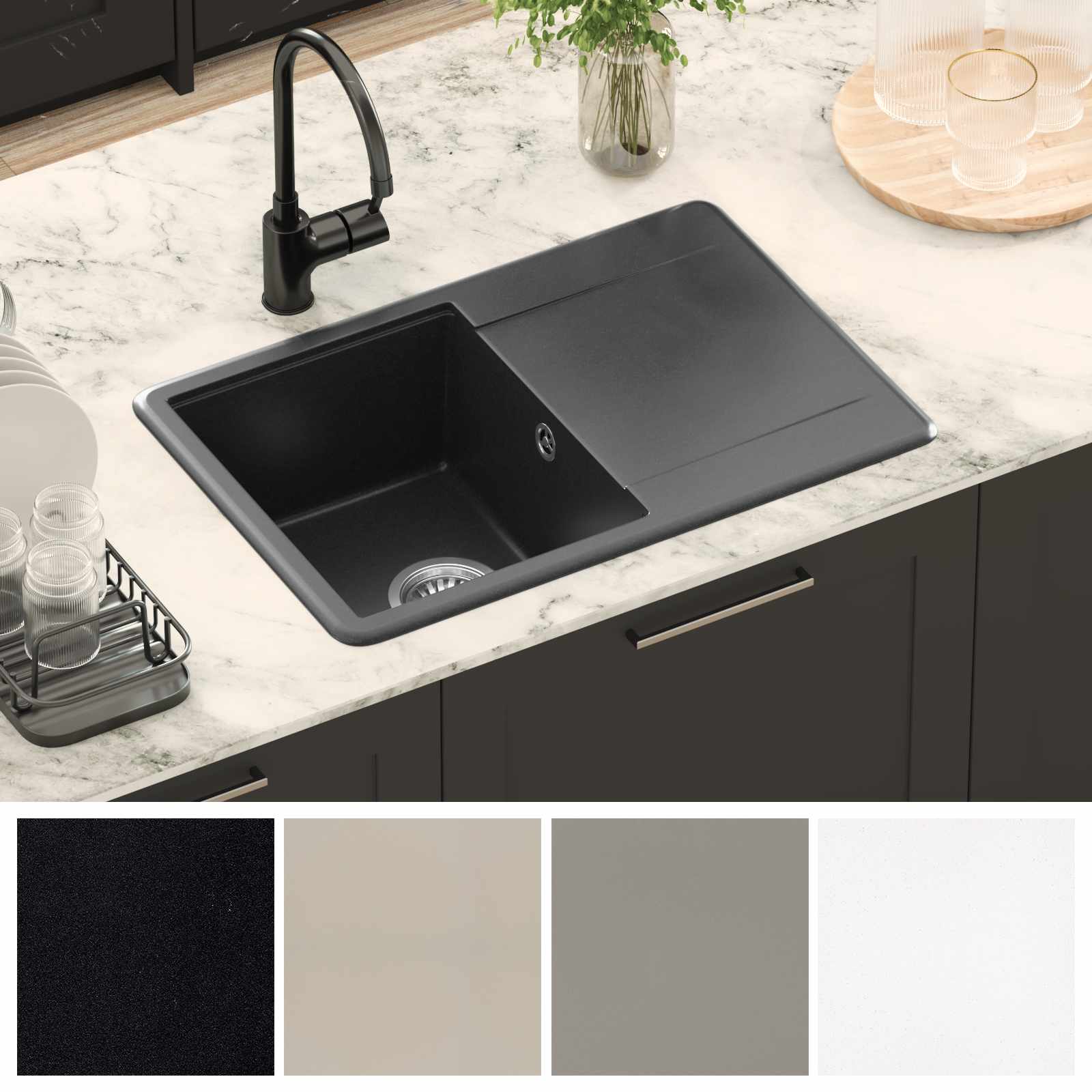 Waschbecken Schwarz 470 x 440 mm Granit