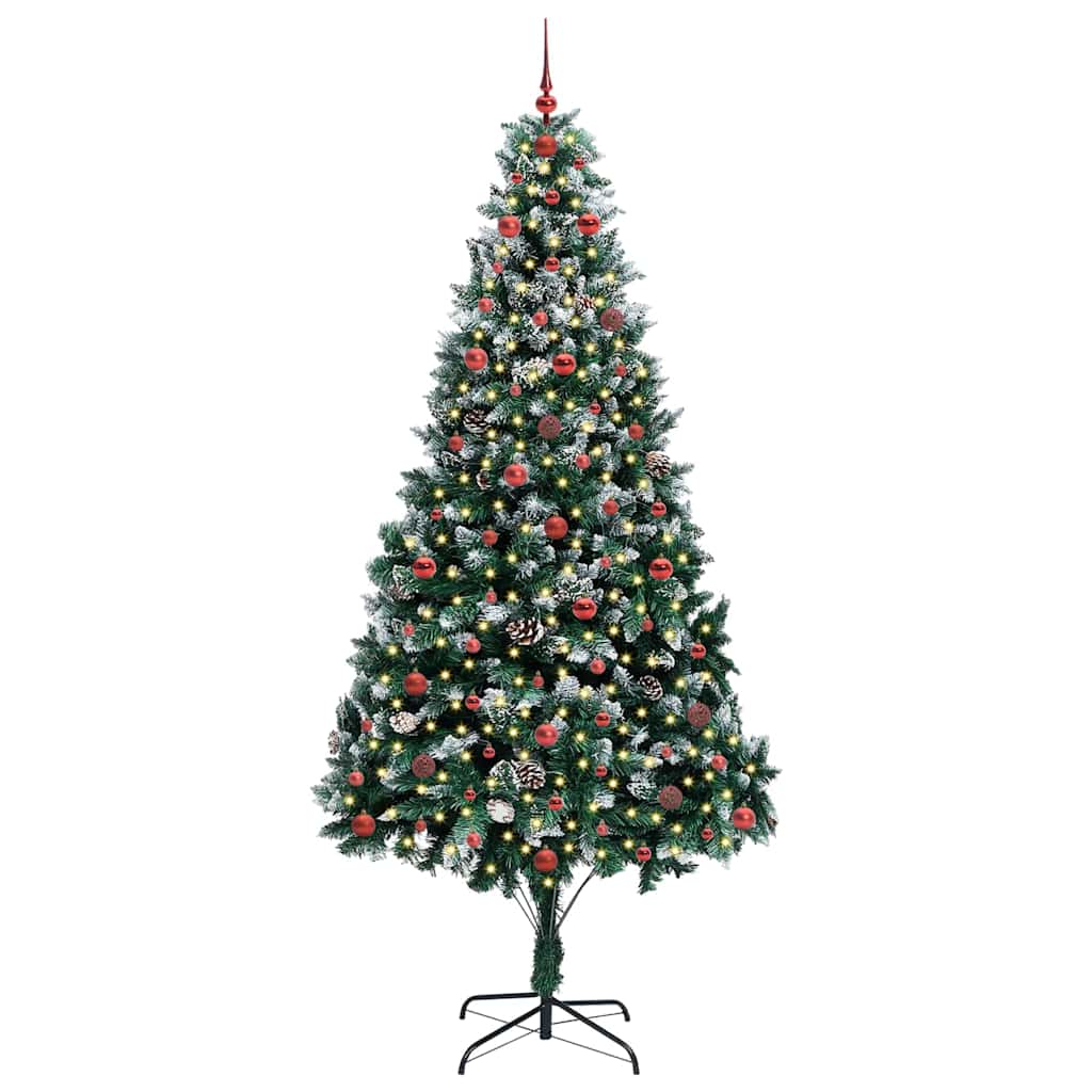 Künstlicher Weihnachtsbaum mit LEDs Kugeln Zapfen 150 cm