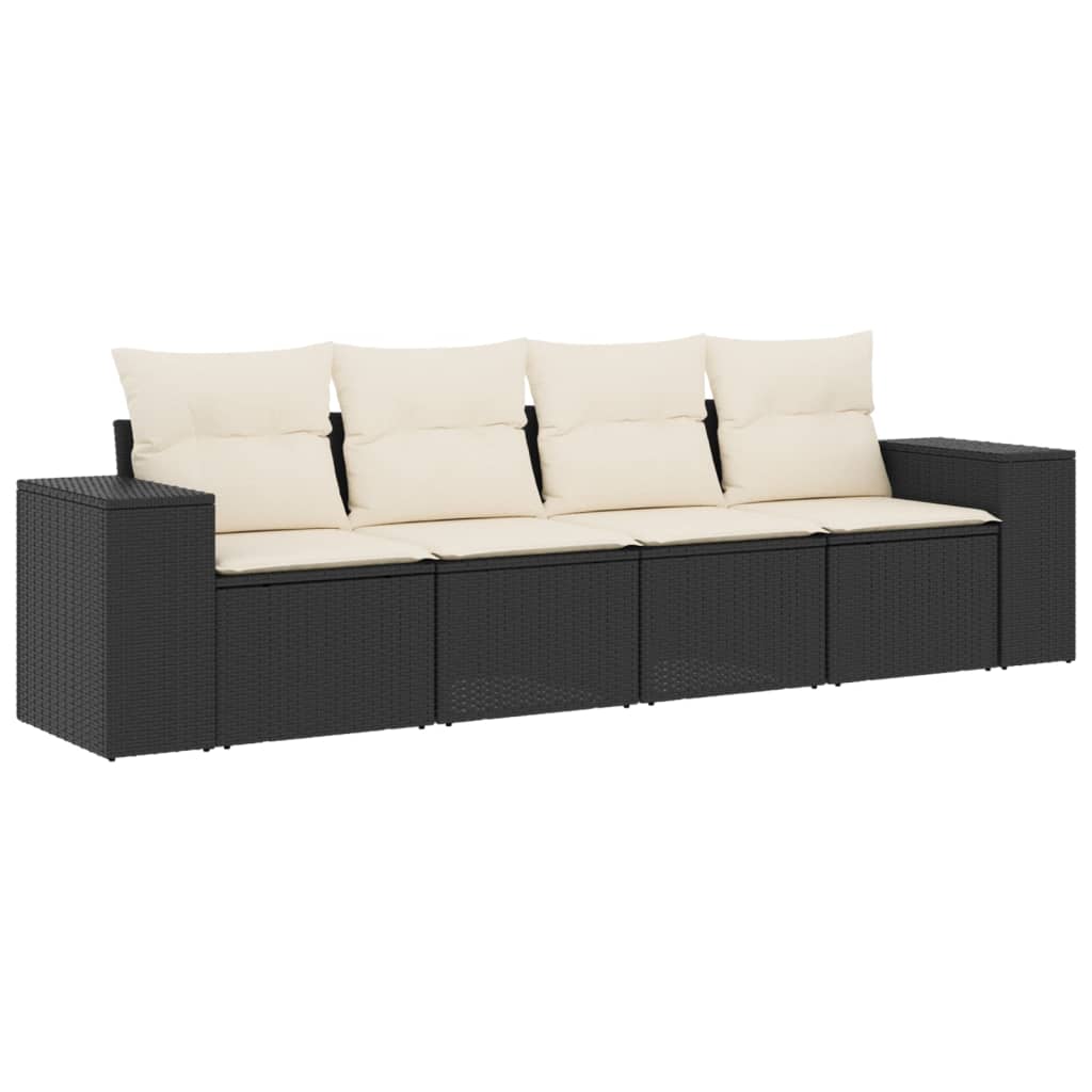 5-tlg. Garten-Sofagarnitur mit Kissen Schwarz Poly Rattan