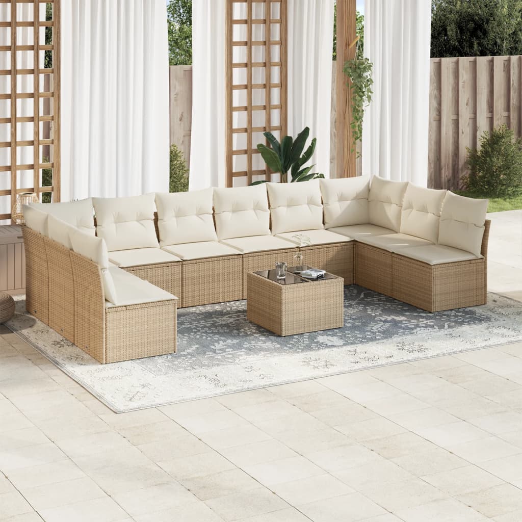 10-tlg. Garten-Sofagarnitur mit Kissen Schwarz Poly Rattan