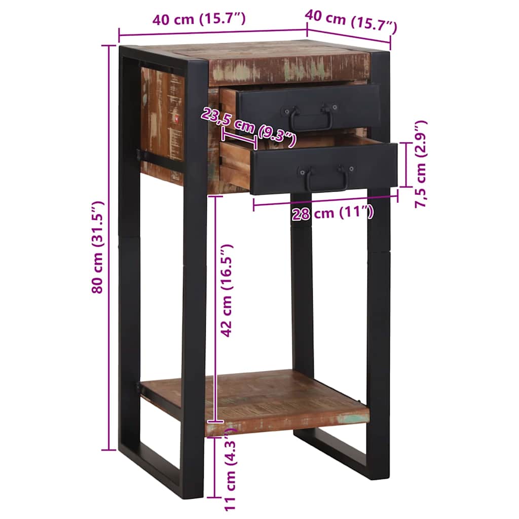 Beistelltisch mit Regal Braun 40 x 40 x 80 cm Massivholz Mango
