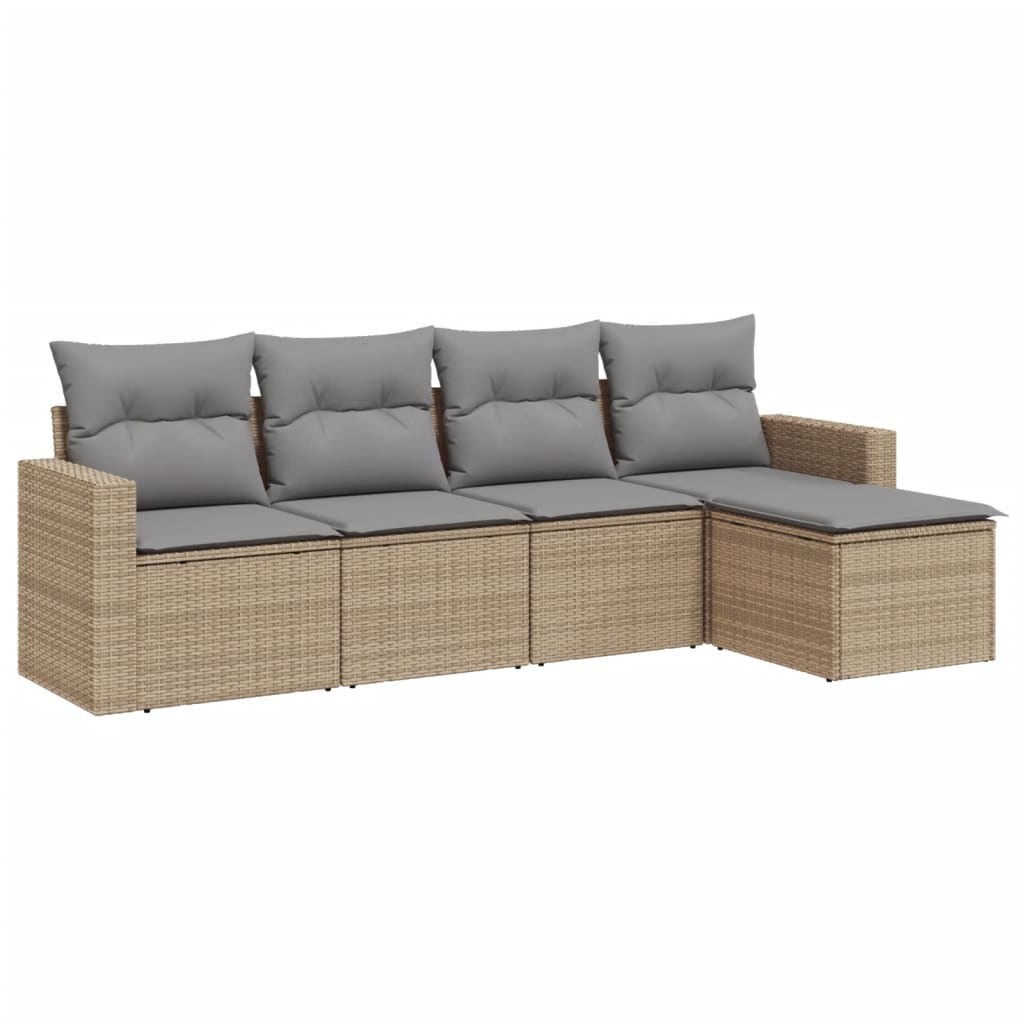 5-tlg. Garten-Sofagarnitur mit Kissen Schwarz Poly Rattan