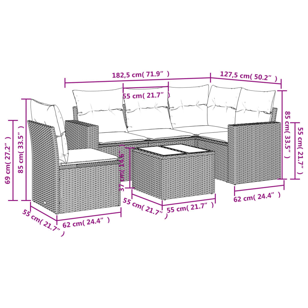 5-tlg. Garten-Sofagarnitur mit Kissen Schwarz Poly Rattan