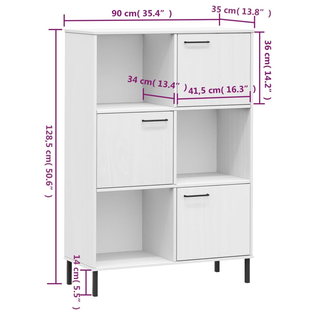 Bücherregal OSLO Metallbeine Braun 90x35x128,5 cm Massivholz