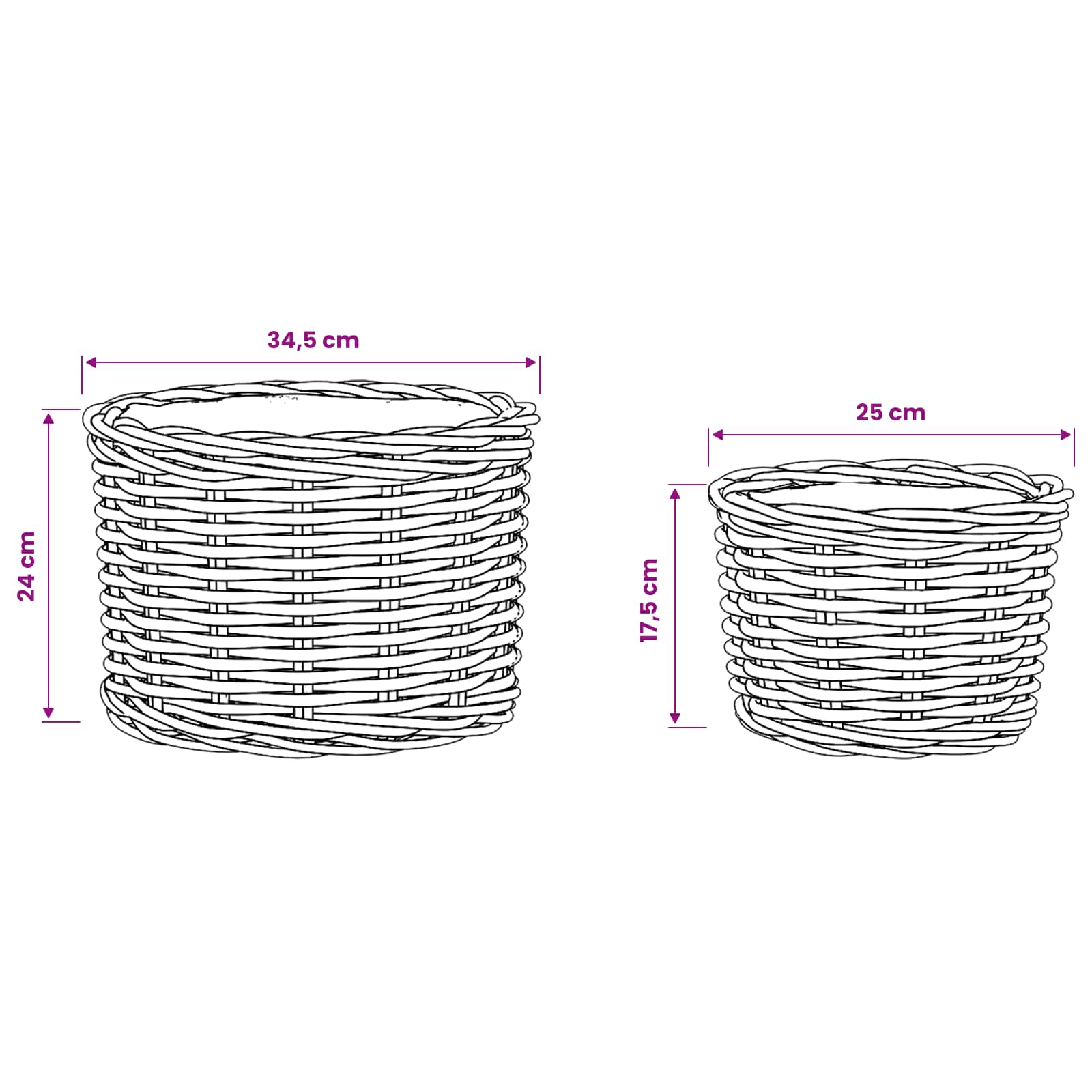 Blumentopf Korb 2 Stk. Natürliches Grau Kubu Rattan