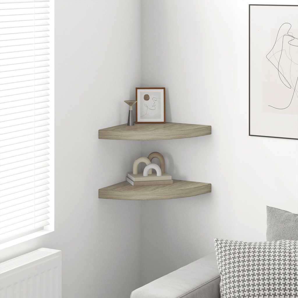 Schwebende Eckregale 2 Stk. Hochglanz-Weiß 25x25x3,8 cm MDF