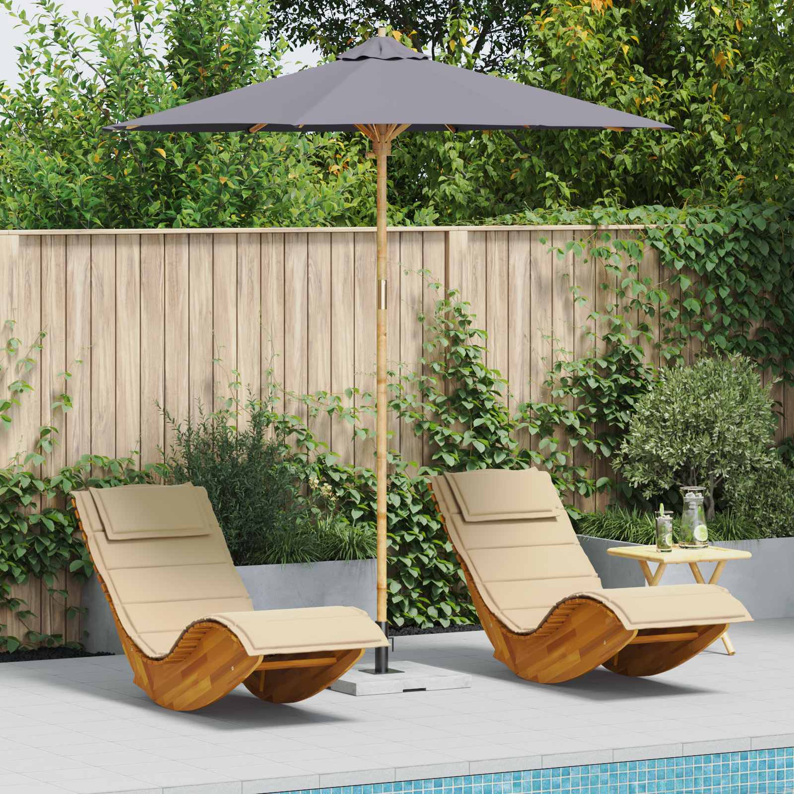 Garten-Sonnenschirm Cremeweiß Ø 150 x 210 cm Bambus