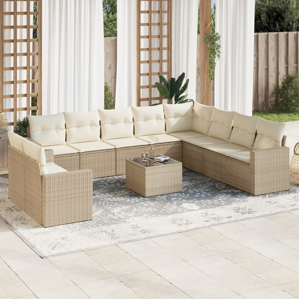 10-tlg. Garten-Sofagarnitur mit Kissen Schwarz Poly Rattan