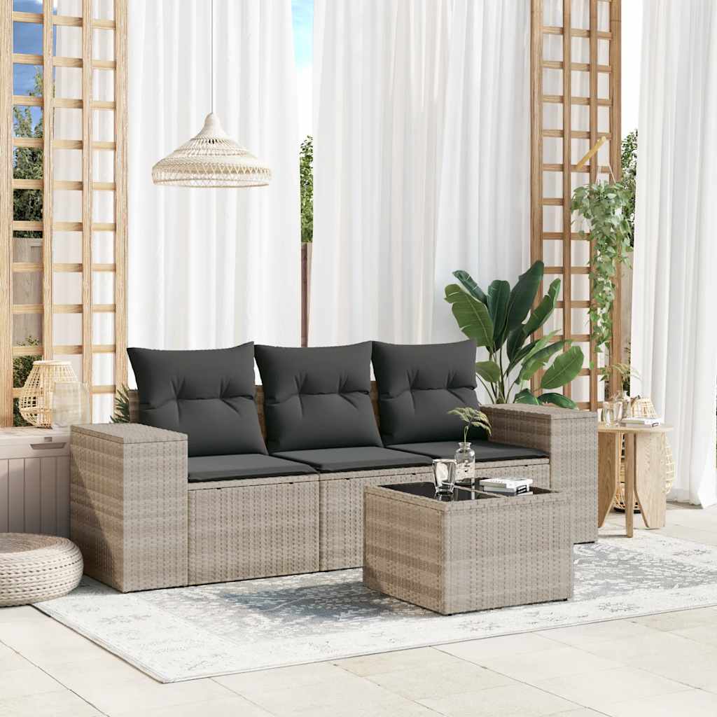 3-tlg. Garten-Sofagarnitur mit Kissen Schwarz Poly Rattan