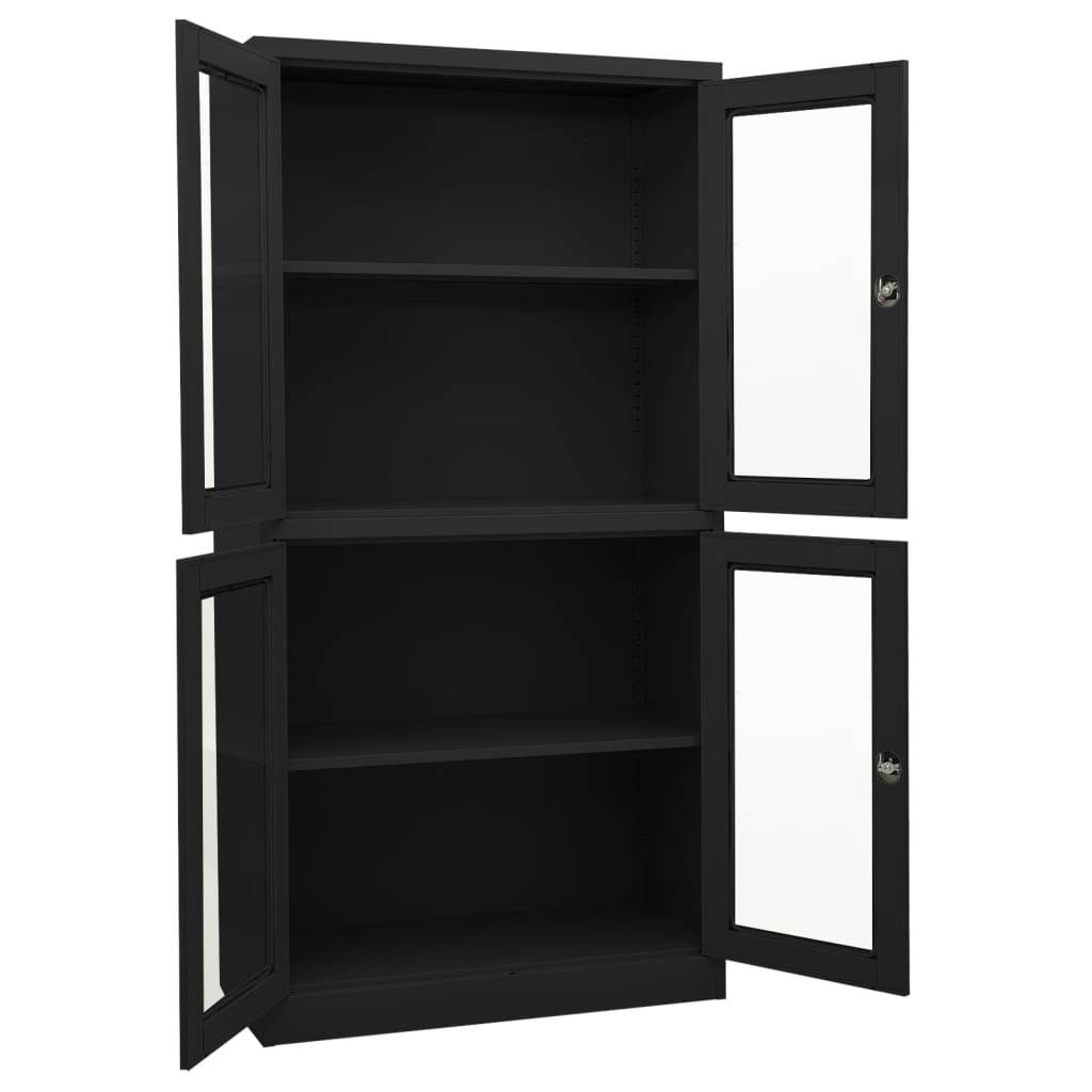 Büroschrank Weiß 90x40x180 cm Stahl und Hartglas