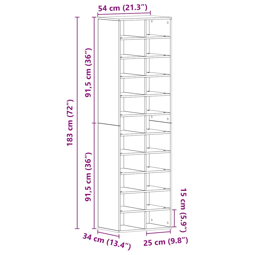 Schuhschrank Weiß 54x34x183 cm Holzwerkstoff