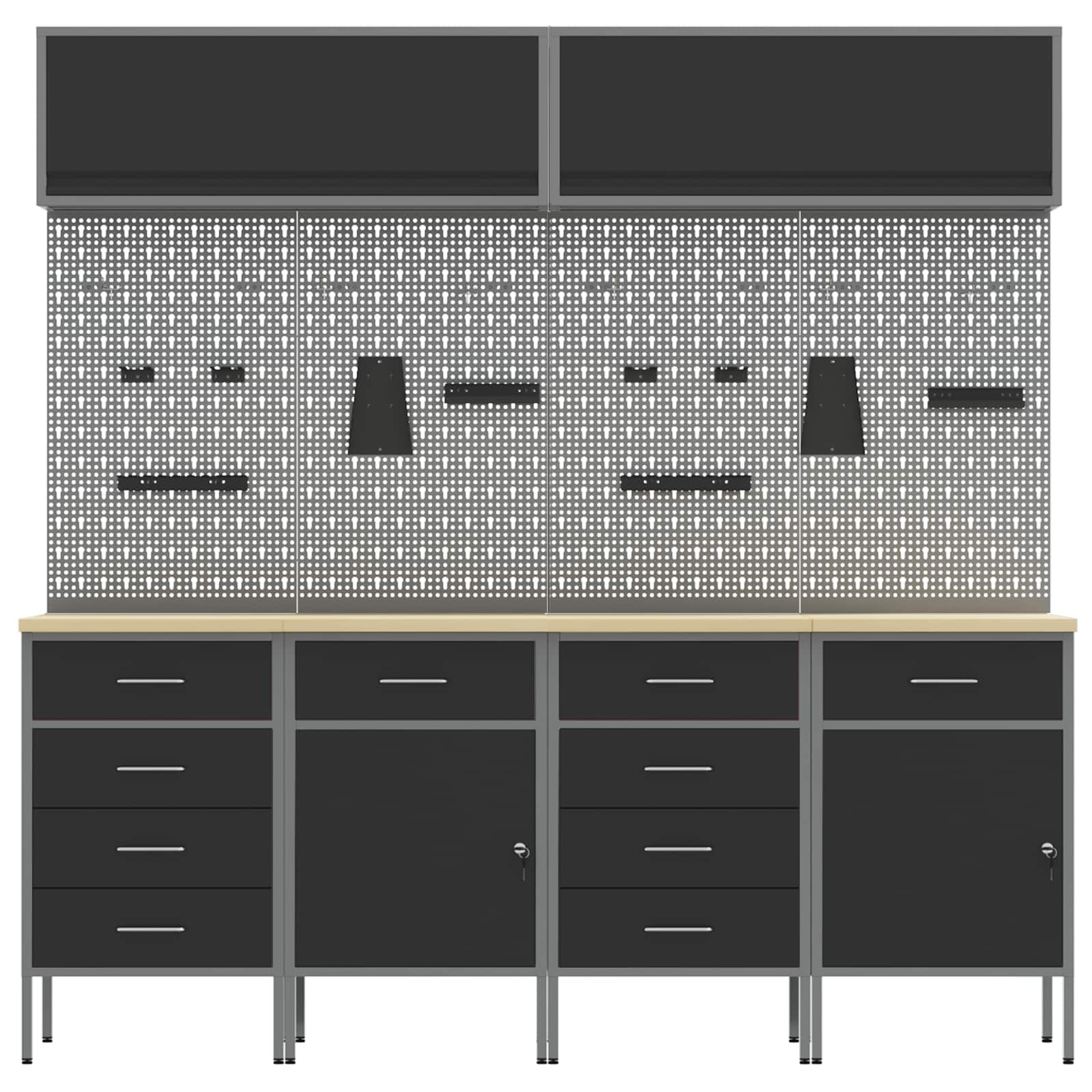 Arbeitsschrankset mit Schubladen mit Regal 8 pcs Grau