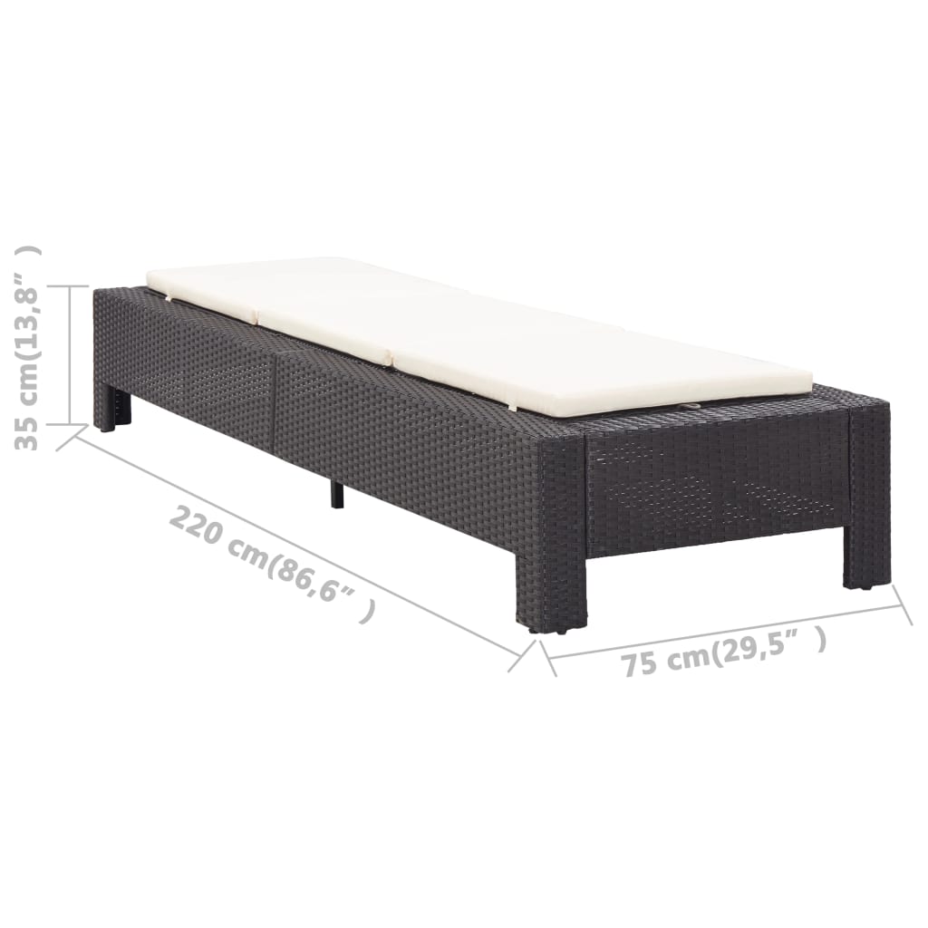 Sonnenliege mit Auflage Grau Poly Rattan