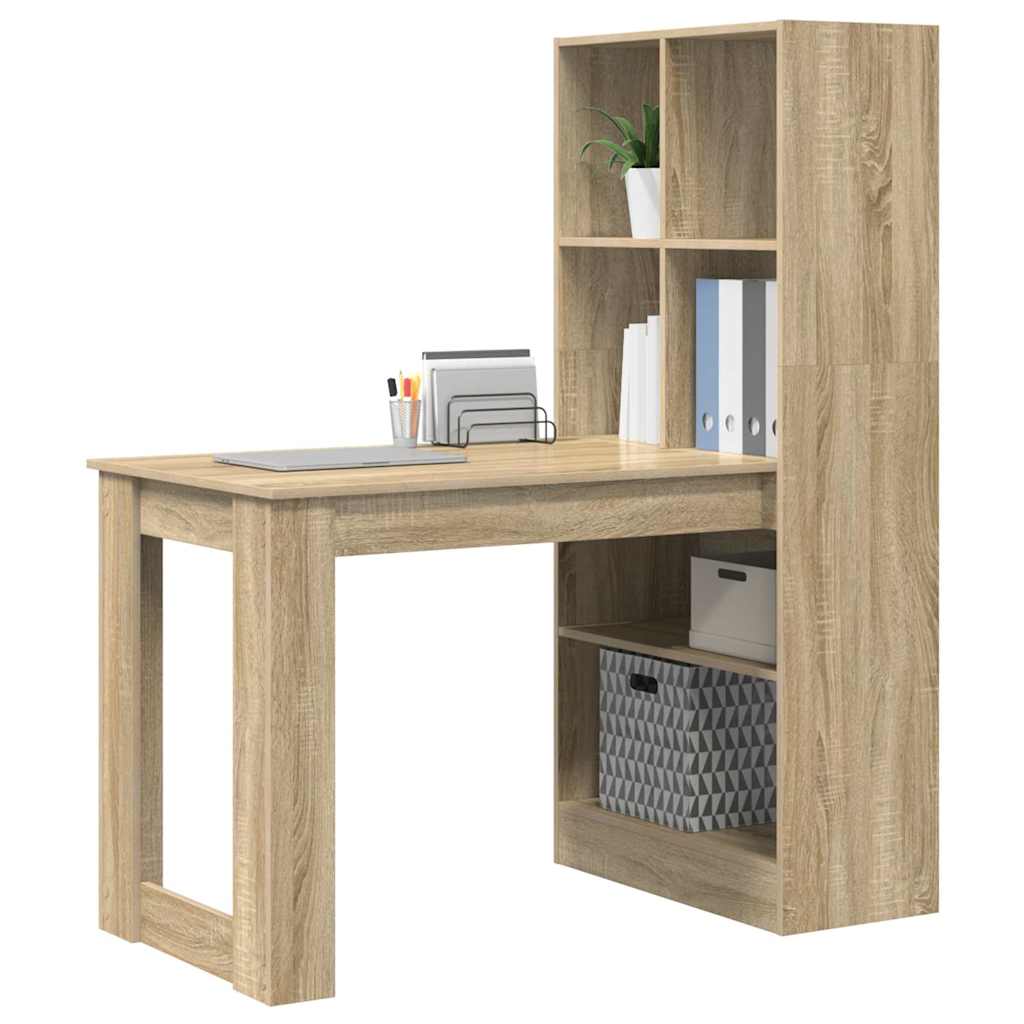 Schreibtisch mit Regal Schwarz Eichen-Optik 122 x 67 x 145 cm