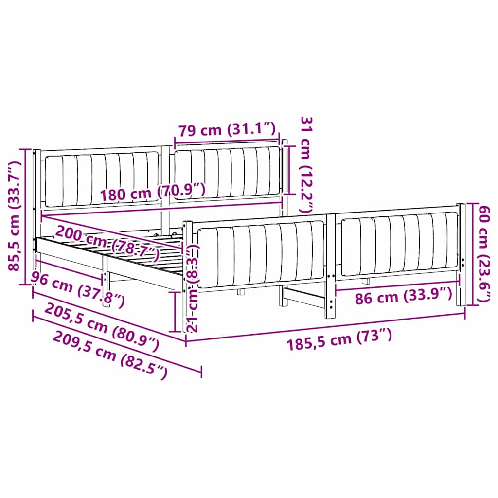Bettgestell Braun und hellgrau 200 x 200 cm Massivholz Kiefer