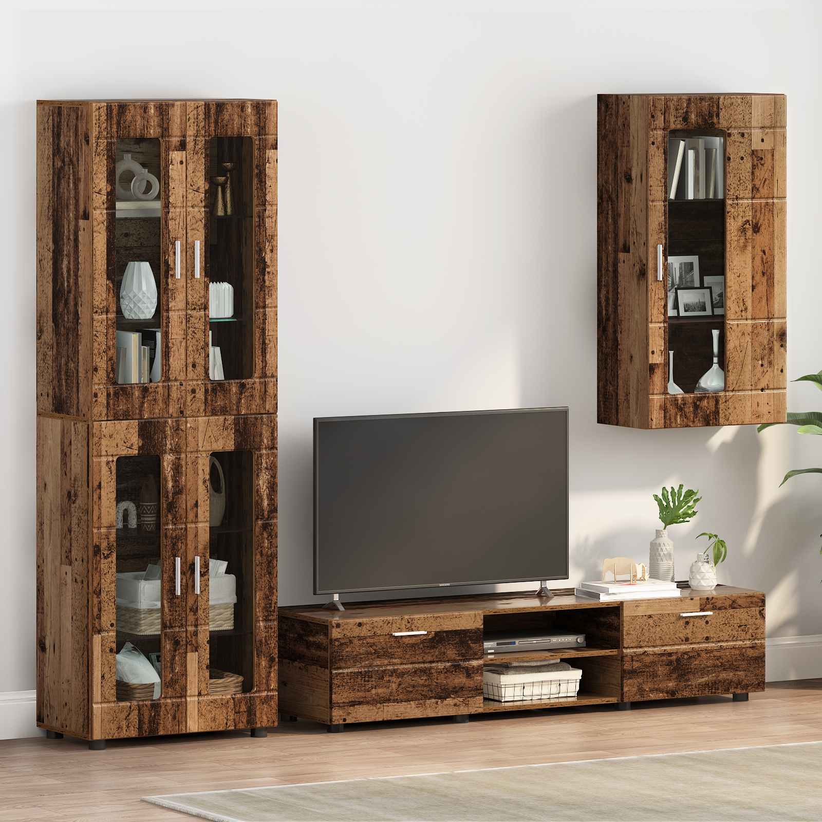 Highboard mit Regal FLORIN Weiß 60 x 35 x 182 cm Holzwerkstoff