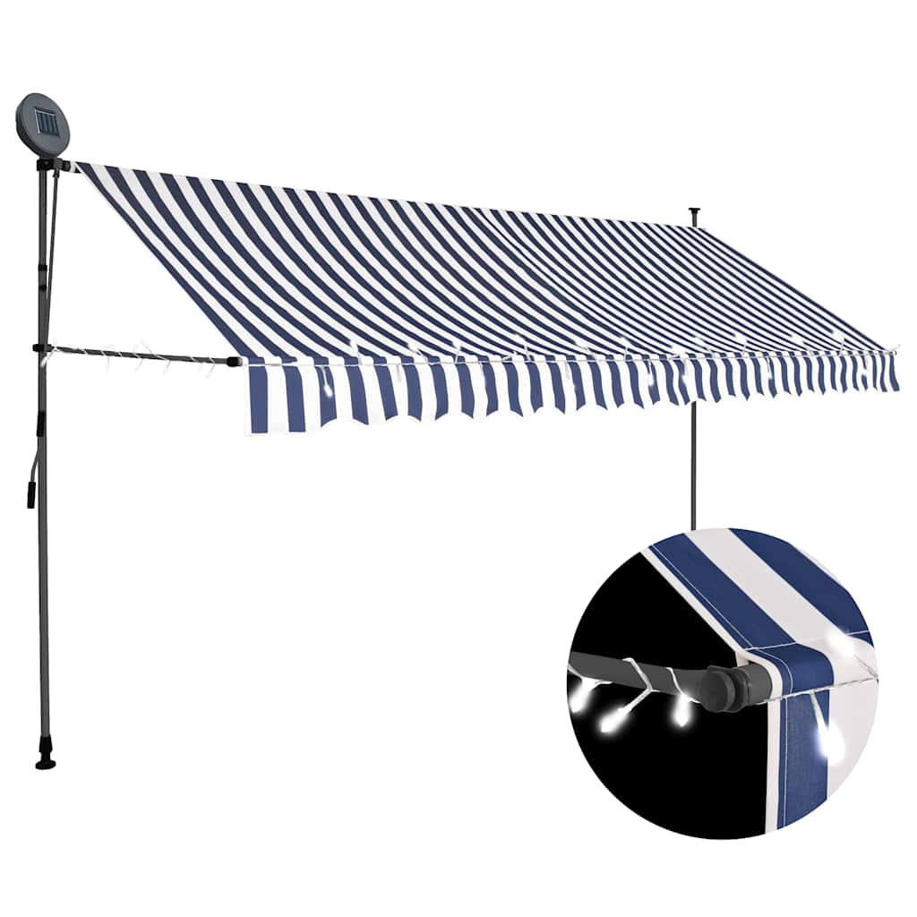 Einziehbare Markise Handbetrieben mit LED 100 cm Blau und Weiß