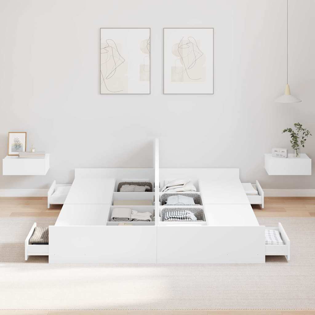 Aufbewahrungsbettgestell Weiß 200 x 200 cm Holzwerkstoff