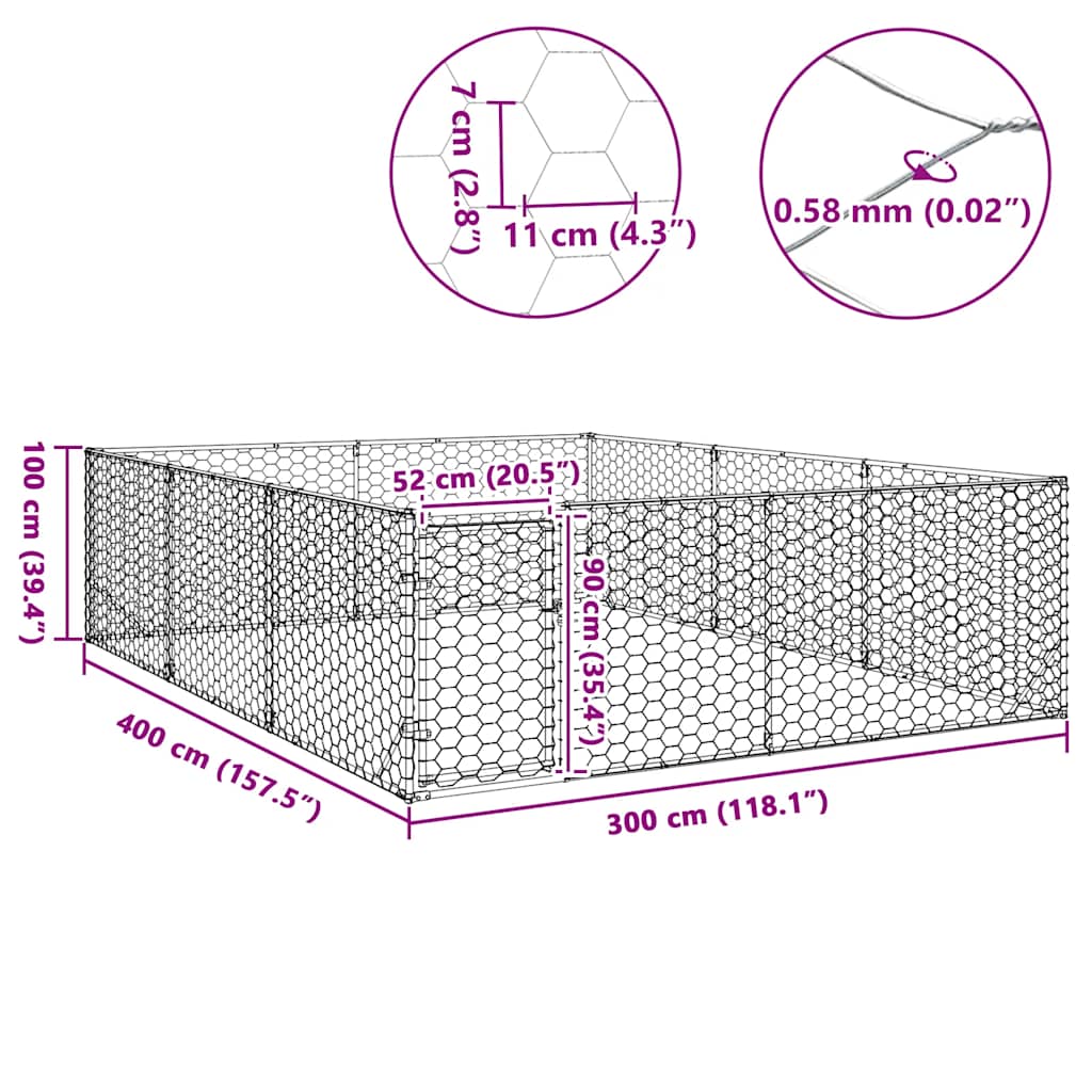 Outdoor-Hundezwinger mit Tür 2x4x1 m Verzinkter Stahl