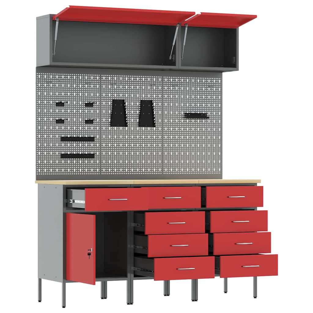 Arbeitsschrankset mit Schubladen mit Regal 8 pcs Grau