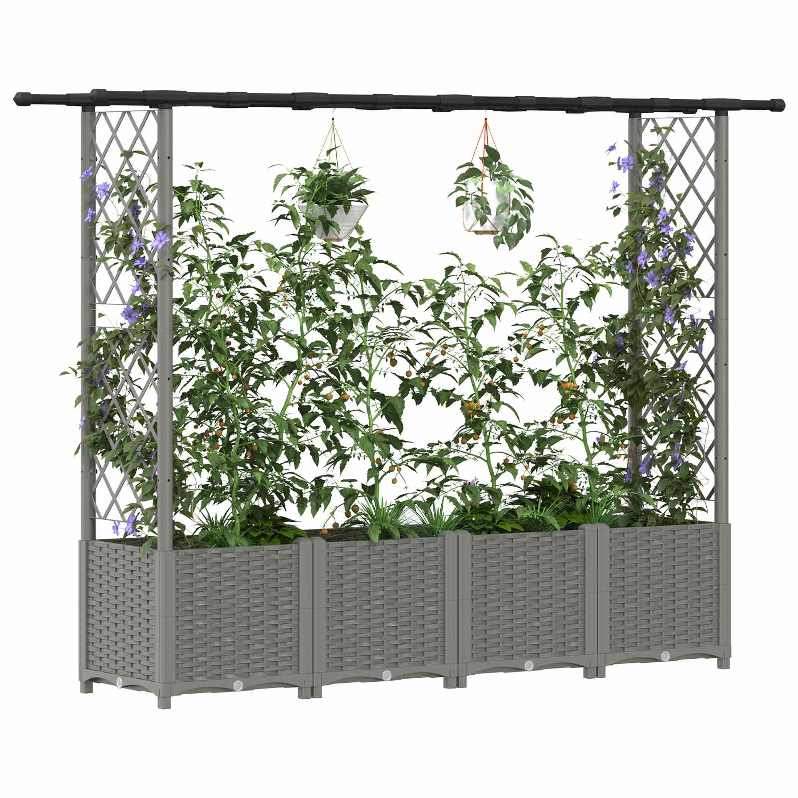 Hochbeet mit Rankgitter und Dach Braun 124 x 40 x 123 cm PP