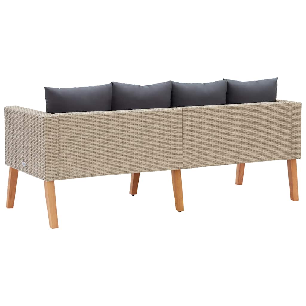 3-Sitzer-Gartensofa mit Auflagen Poly Rattan Beige