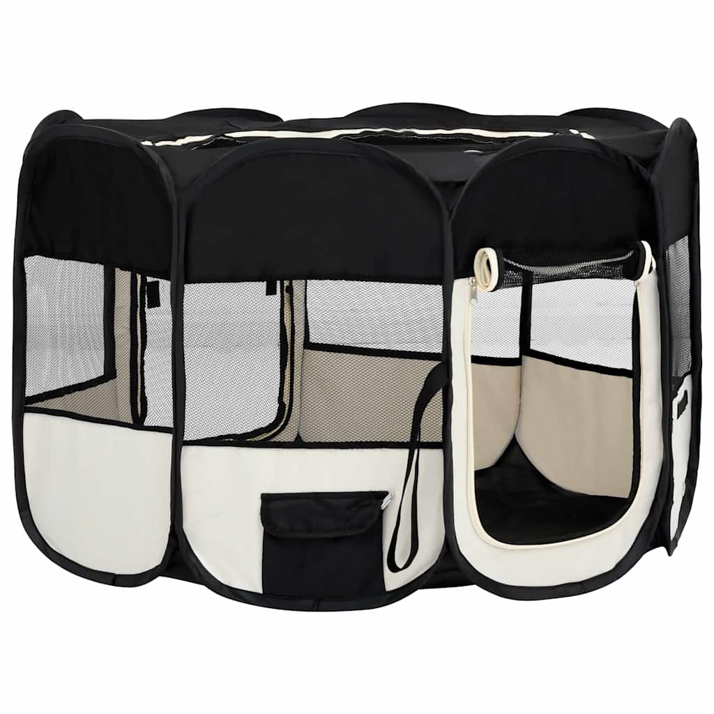 Faltbarer Welpenlaufstall mit Tragetasche Schwarz 90x90x58 cm